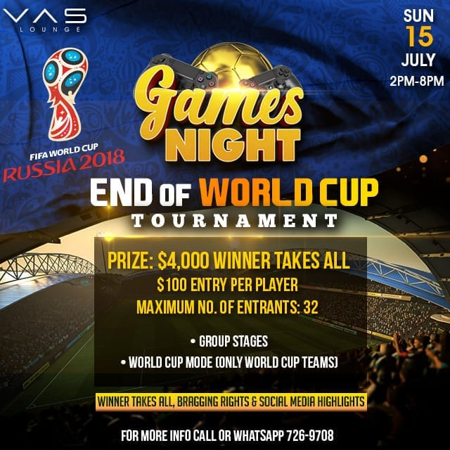 Original VAS Games Night End of World Cup Tournament flyer for 15 July 2018